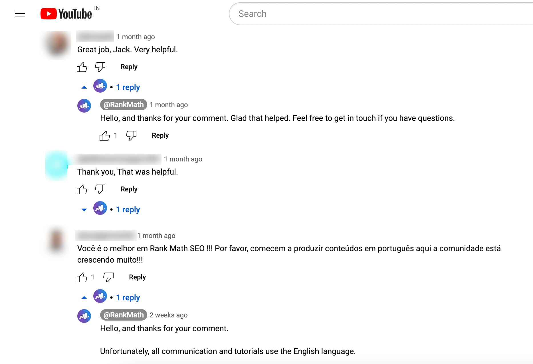 Commentaires/réponses sur YouTube