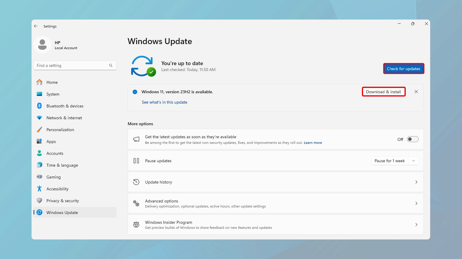 Windows 設定の Windows Update ページ。