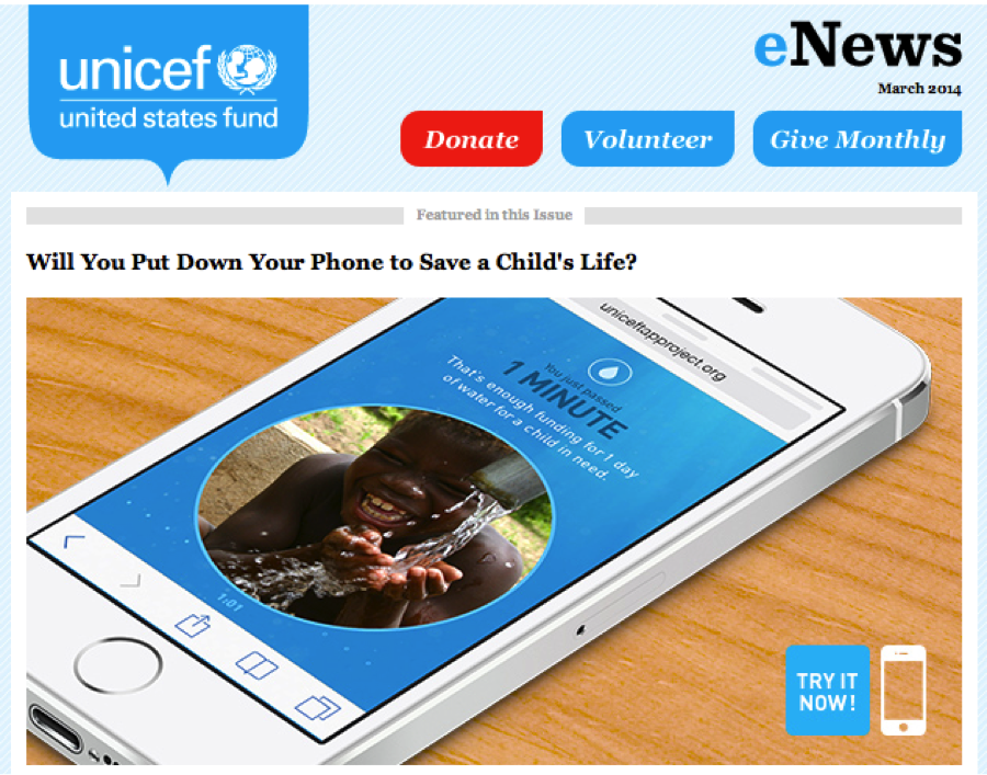 Exemplu de linie de subiect al e-mailului introductiv de la UNICEF