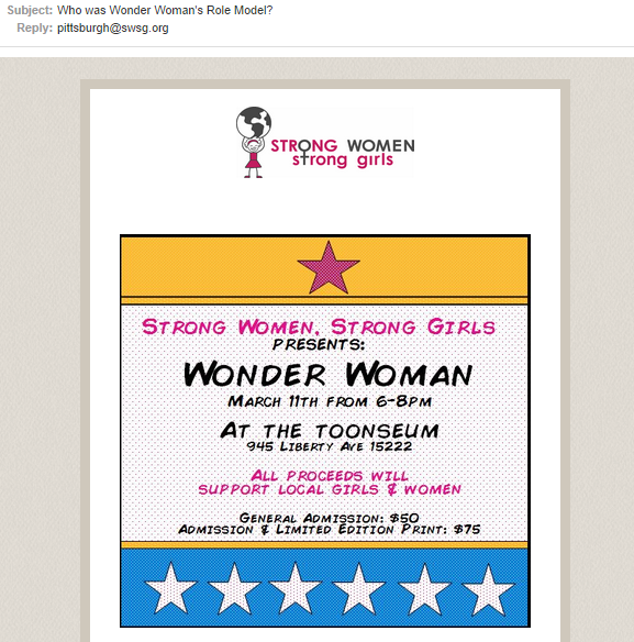 Esempio di oggetto di introduzione dell'e-mail tratto da Strong Women Strong Girls
