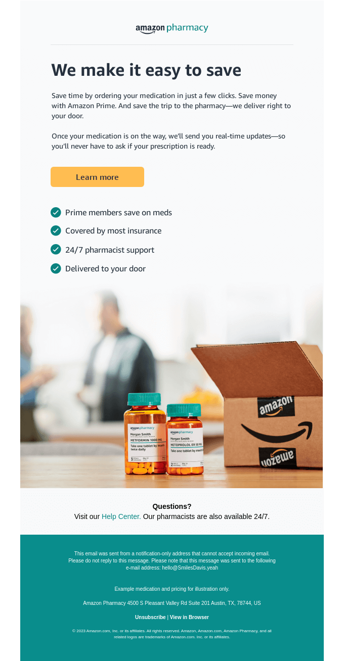 Exemplu de marketing prin e-mail Amazon
