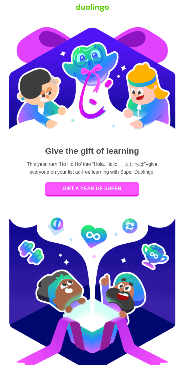 Esempio di intestazione email da Duolingo