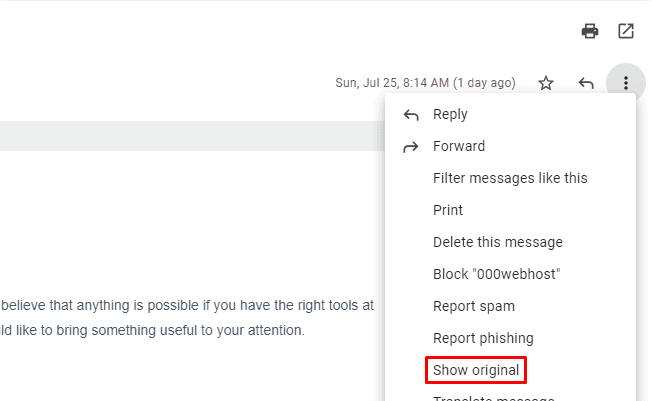 رؤوس البريد الإلكتروني في Gmail