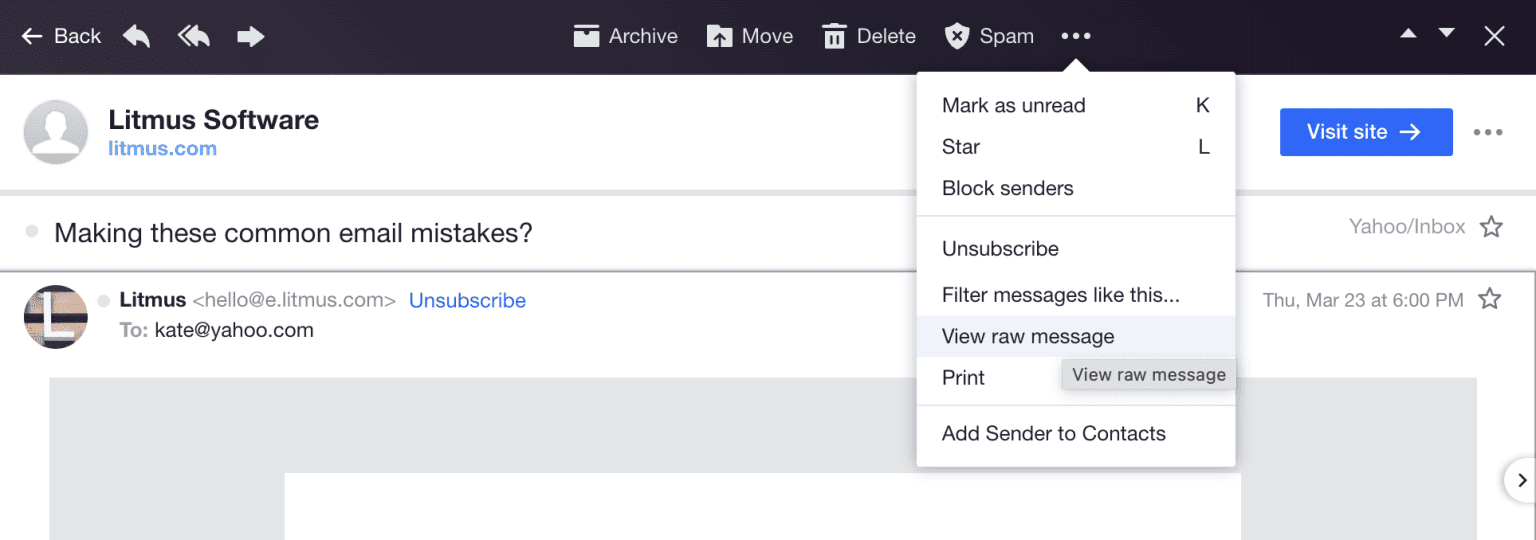 E-Mail-Header in Yahoo