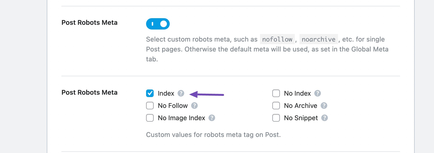 Verifique Post Robots Meta