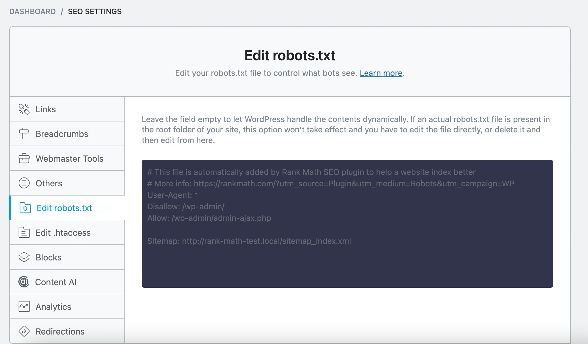 Bearbeiten Sie die robots.txt-Datei