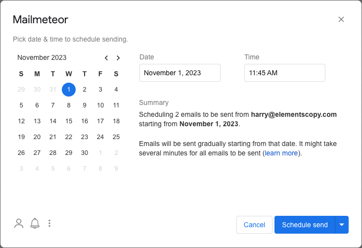 Wysyłanie harmonogramu korespondencji seryjnej w Gmailu
