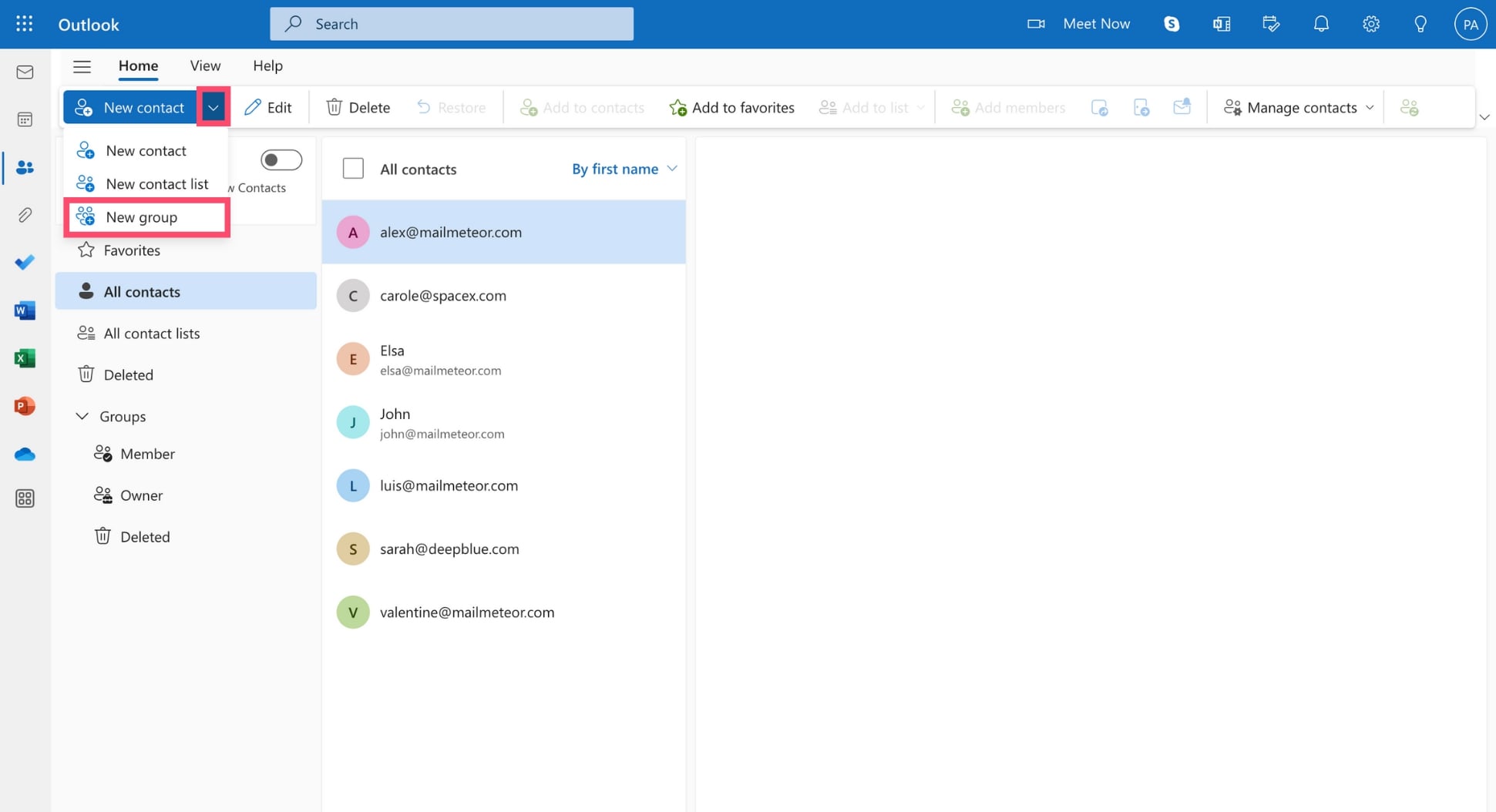 Nuovo gruppo in Outlook