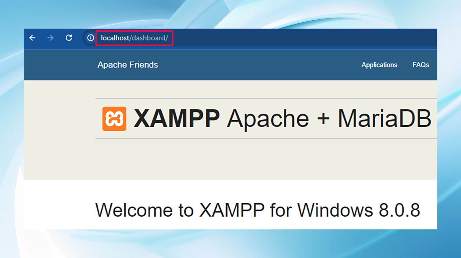 Le localhost/dashboard par défaut dans XAMPP s'affiche parfois à la place de la page prévue lors d'une erreur localhost/index.php.