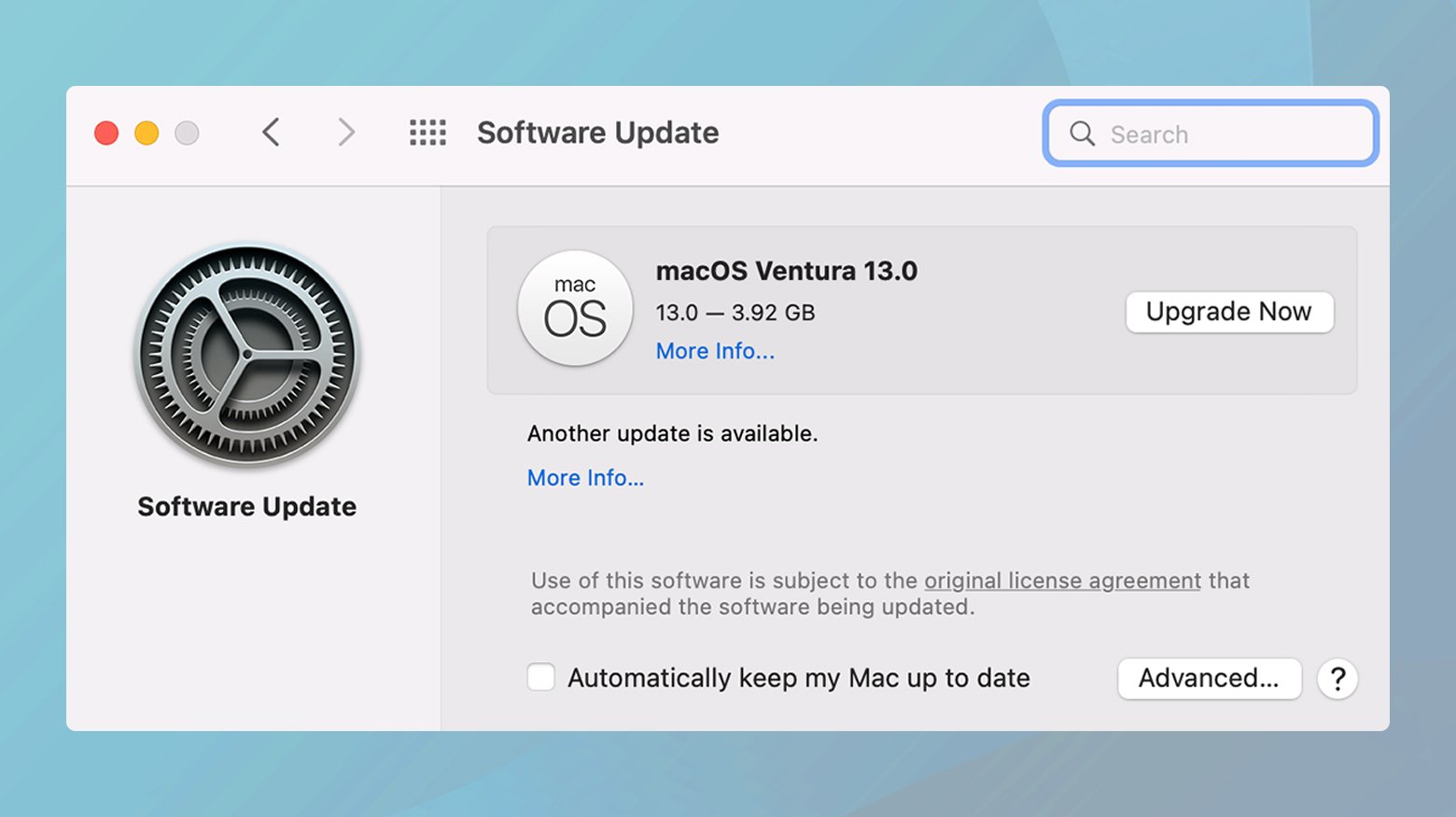 Okno aktualizacji systemu Mac