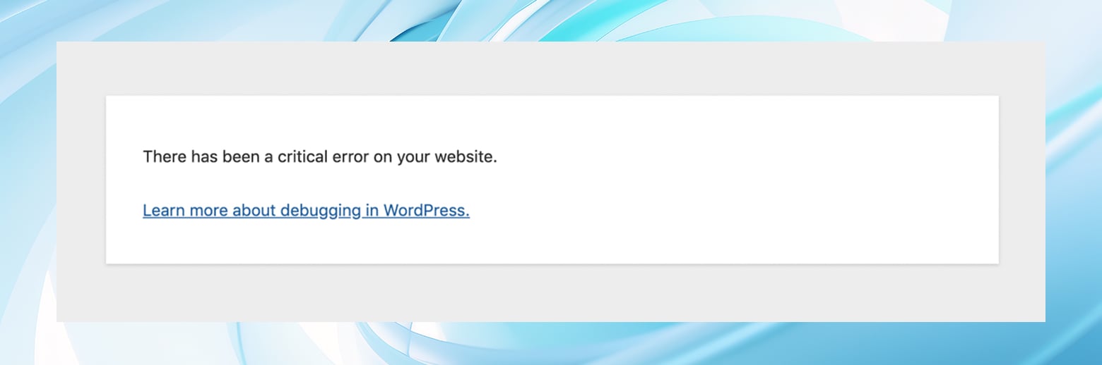 Una captura de pantalla del mensaje "Ha habido un error crítico en su sitio web". mensaje que los usuarios front-end y los visitantes pueden ver durante un error de wordpress max_execution_time.