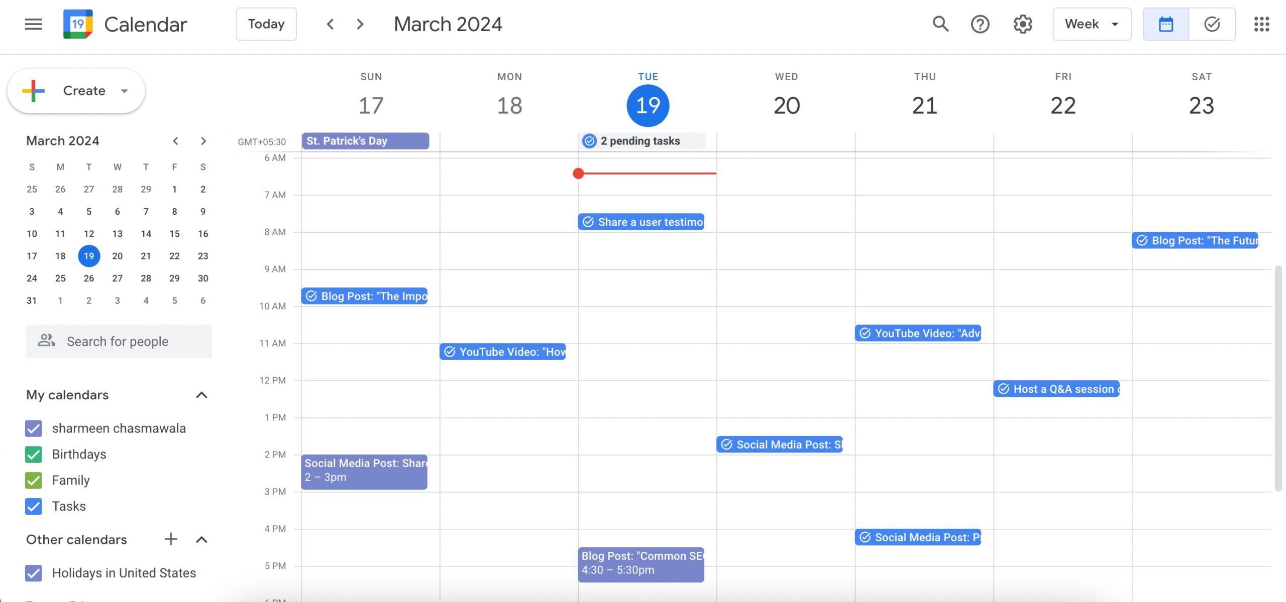 Przykład Kalendarza Google