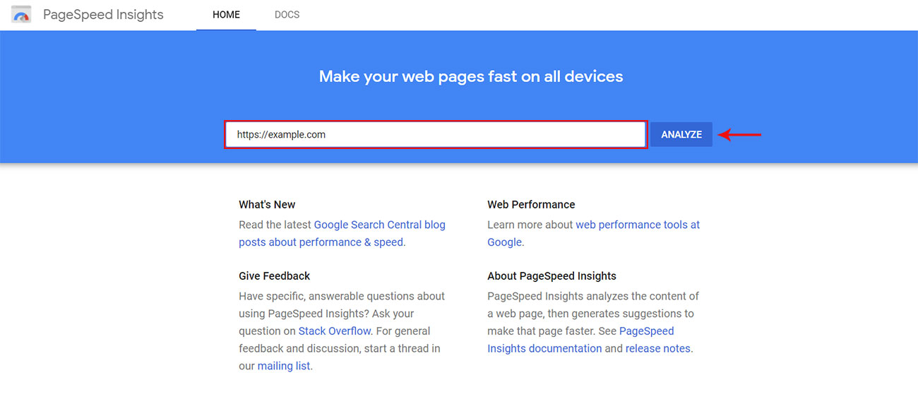 Risultato del test di Google PageSpeed ​​Insights