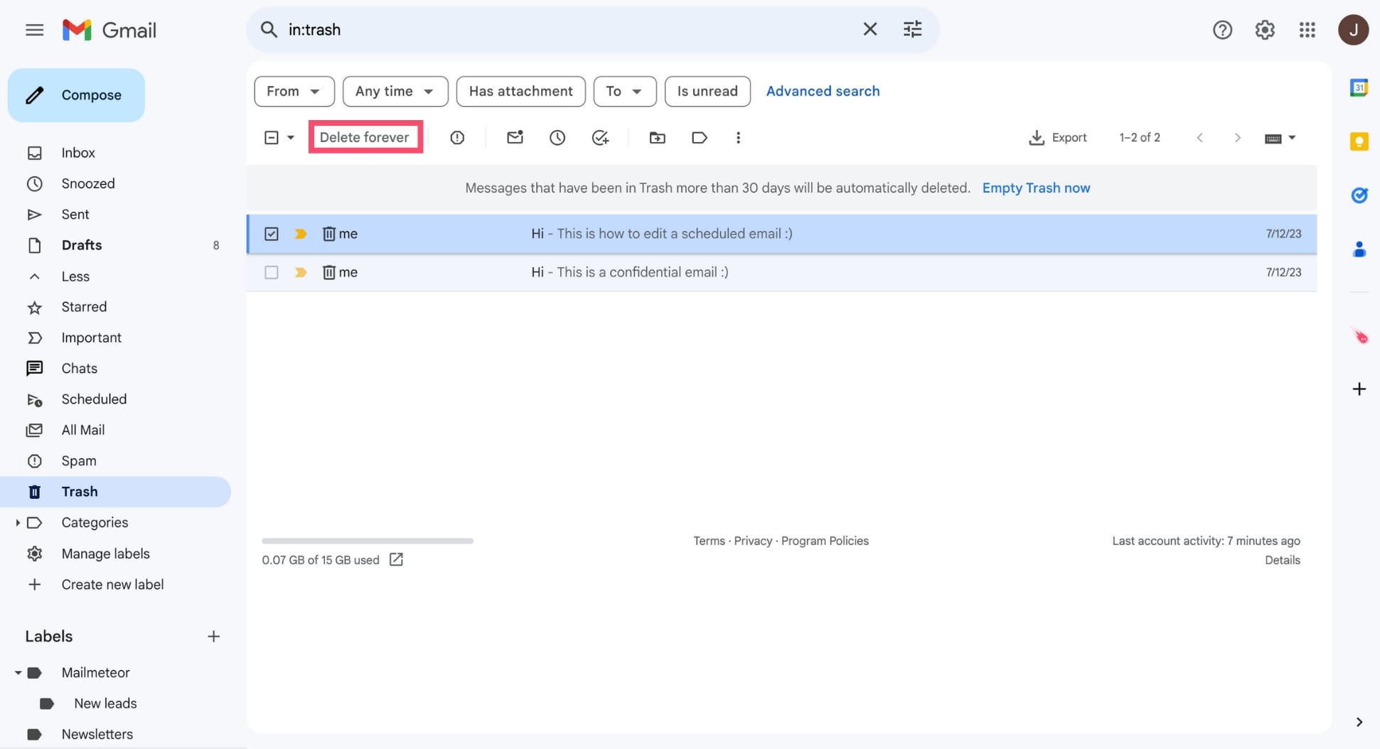 كيفية حذف رسائل البريد الإلكتروني نهائيا