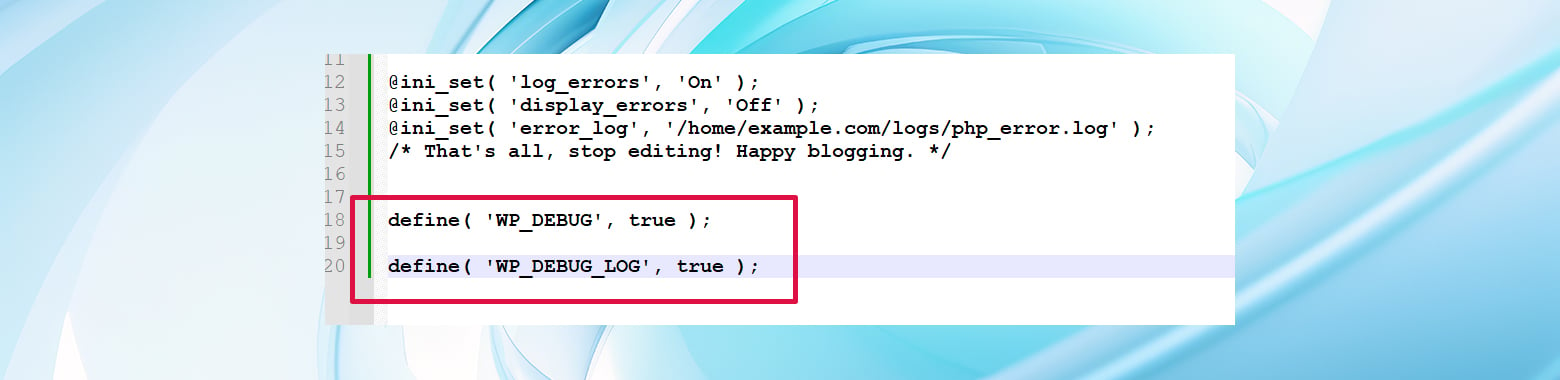 ไฟล์ wp-config.php จะแสดงในตัวแก้ไขข้อความโดยตั้งค่าโหมด wp_debug เป็นจริง ซึ่งสามารถช่วยค้นหาแหล่งที่มาของข้อผิดพลาดประเภทที่ไม่ถูกตรวจจับไม่ใช่ข้อผิดพลาดของฟังก์ชันใน WordPress