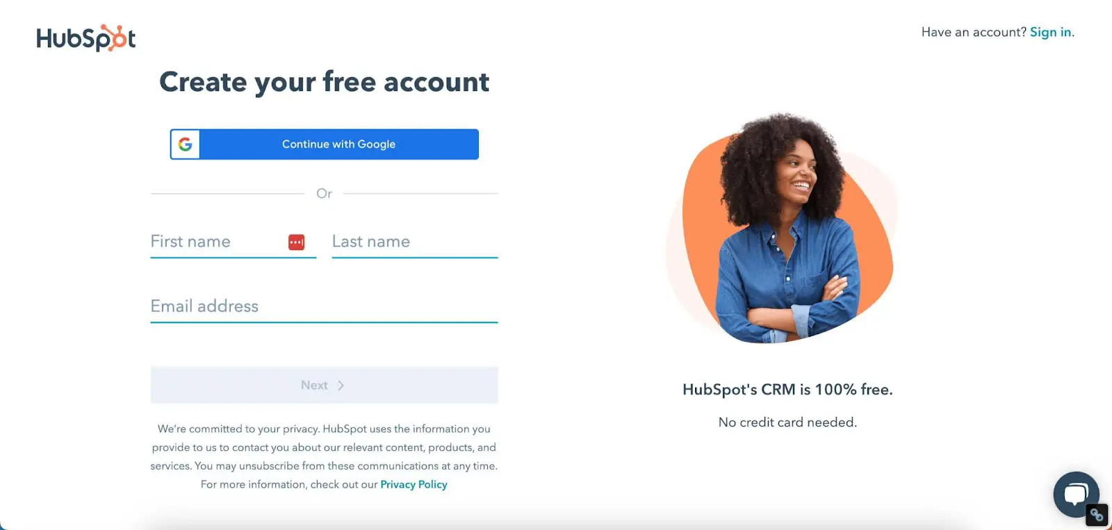 إنشاء حساب HubSpot المجاني الخاص بك