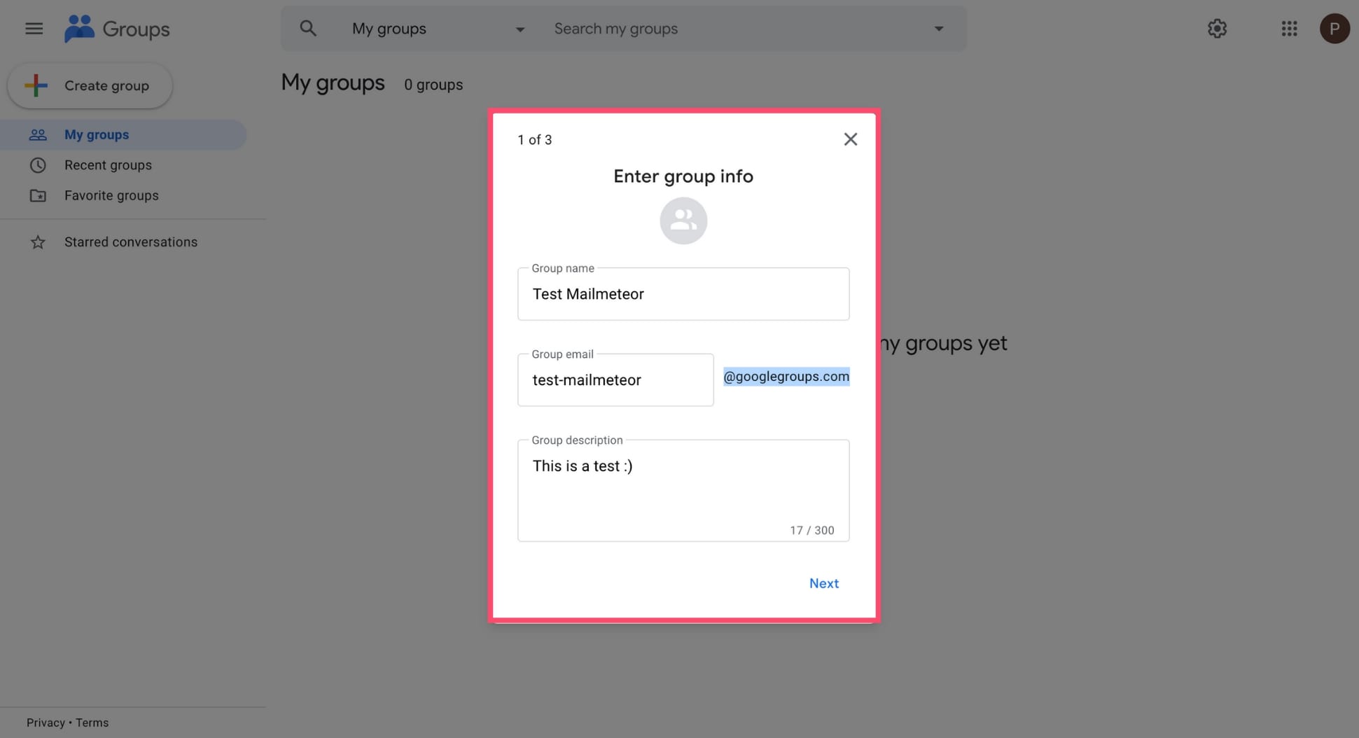 Ponle un nombre a tu grupo de correo electrónico en Grupos de Google