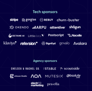 ChargeX'i destekleyen çeşitli teknoloji ve ajans sponsorlarından çeşitli logolar.