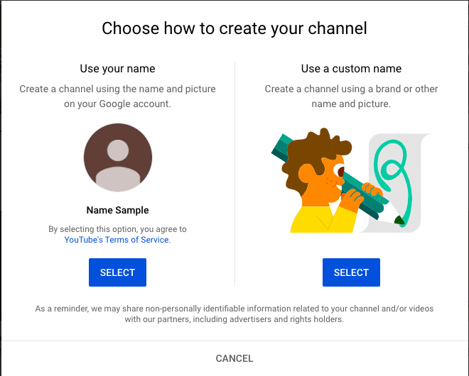 YouTube-チャンネルの作成方法を選択する